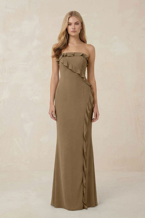 Strapless Ruffled Sheath Bridesmaid Dress in Apple Cinnamon - KISS BRIDAL Bridesmaid Dresses