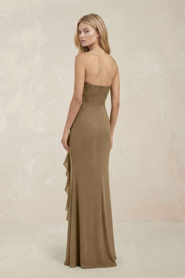 Strapless Ruffled Sheath Bridesmaid Dress in Apple Cinnamon - KISS BRIDAL Bridesmaid Dresses