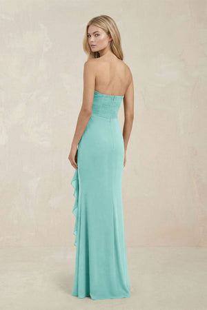 Strapless Ruffled Sheath Bridesmaid Dress in Aqua - KISS BRIDAL Bridesmaid Dresses