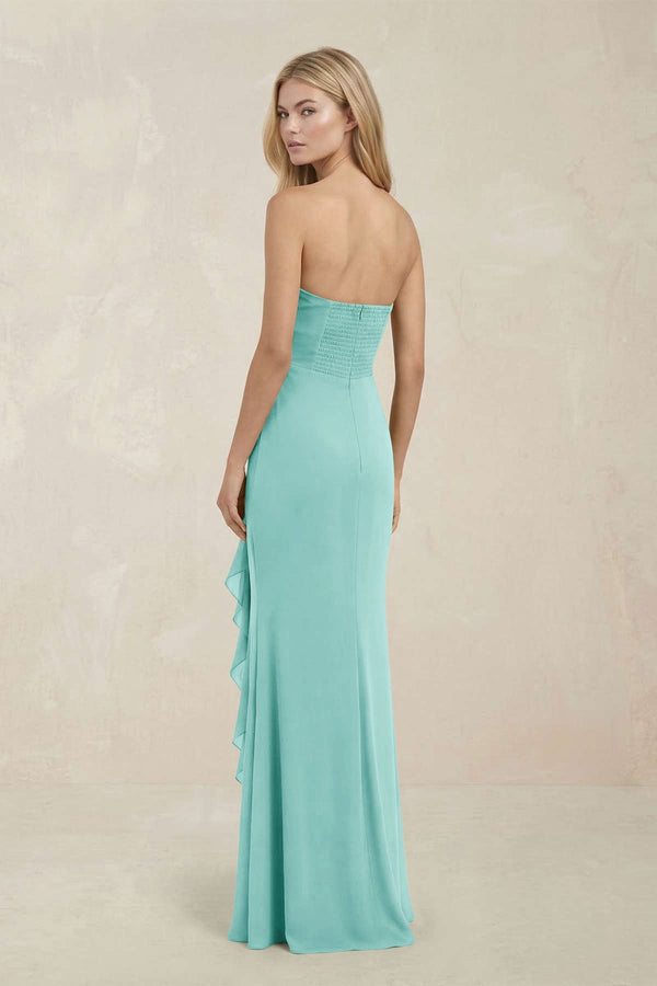 Strapless Ruffled Sheath Bridesmaid Dress in Aqua - KISS BRIDAL Bridesmaid Dresses