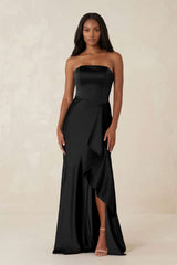 Strapless Ruffled Sheath Bridesmaid Dress in Black - KISS BRIDAL Bridesmaid Dresses