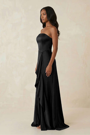 Strapless Ruffled Sheath Bridesmaid Dress in Black - SHE IS ME Bridesmaid Dresses