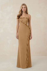 Strapless Ruffled Sheath Bridesmaid Dress in Bronzer - KISS BRIDAL Bridesmaid Dresses