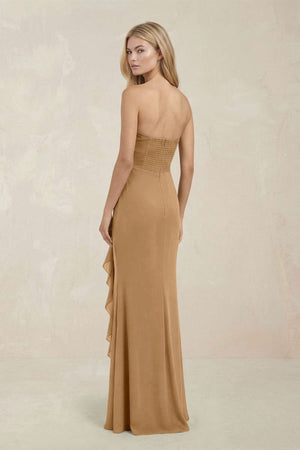 Strapless Ruffled Sheath Bridesmaid Dress in Bronzer - KISS BRIDAL Bridesmaid Dresses