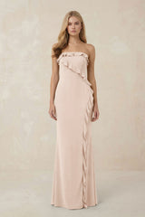Strapless Ruffled Sheath Bridesmaid Dress in Buttercream - KISS BRIDAL Bridesmaid Dresses