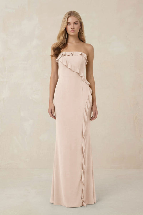 Strapless Ruffled Sheath Bridesmaid Dress in Buttercream - KISS BRIDAL Bridesmaid Dresses