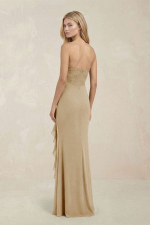 Strapless Ruffled Sheath Bridesmaid Dress in Champagne - KISS BRIDAL Bridesmaid Dresses