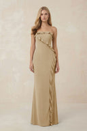Strapless Ruffled Sheath Bridesmaid Dress in Champagne - KISS BRIDAL Bridesmaid Dresses