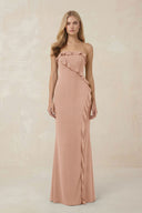 Strapless Ruffled Sheath Bridesmaid Dress in Champagne Rose - KISS BRIDAL Bridesmaid Dresses
