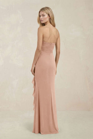 Strapless Ruffled Sheath Bridesmaid Dress in Champagne Rose - KISS BRIDAL Bridesmaid Dresses