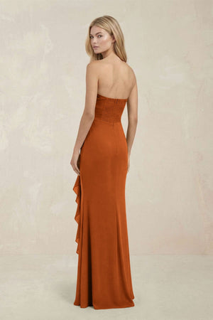 Strapless Ruffled Sheath Bridesmaid Dress in Cinnamon - KISS BRIDAL Bridesmaid Dresses