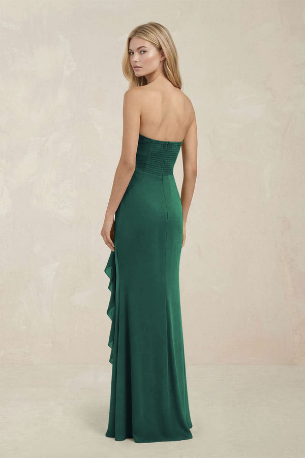 Strapless Ruffled Sheath Bridesmaid Dress in Dark Green - KISS BRIDAL Bridesmaid Dresses
