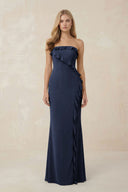 Strapless Ruffled Sheath Bridesmaid Dress in Dark Navy - KISS BRIDAL Bridesmaid Dresses