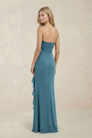 Strapless Ruffled Sheath Bridesmaid Dress in Dark Teal - KISS BRIDAL Bridesmaid Dresses