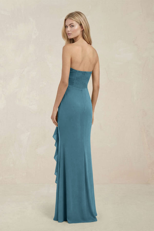 Strapless Ruffled Sheath Bridesmaid Dress in Dark Teal - KISS BRIDAL Bridesmaid Dresses