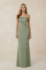 Strapless Ruffled Sheath Bridesmaid Dress in Dove Gray - KISS BRIDAL Bridesmaid Dresses