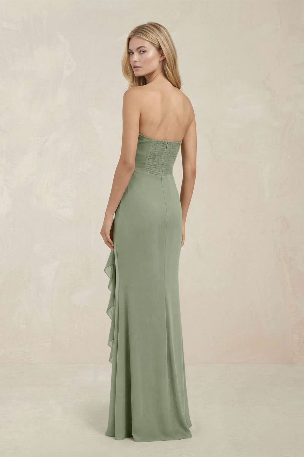 Strapless Ruffled Sheath Bridesmaid Dress in Dove Gray - KISS BRIDAL Bridesmaid Dresses