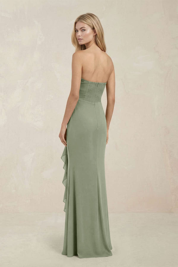 Strapless Ruffled Sheath Bridesmaid Dress in Dove Gray - KISS BRIDAL Bridesmaid Dresses