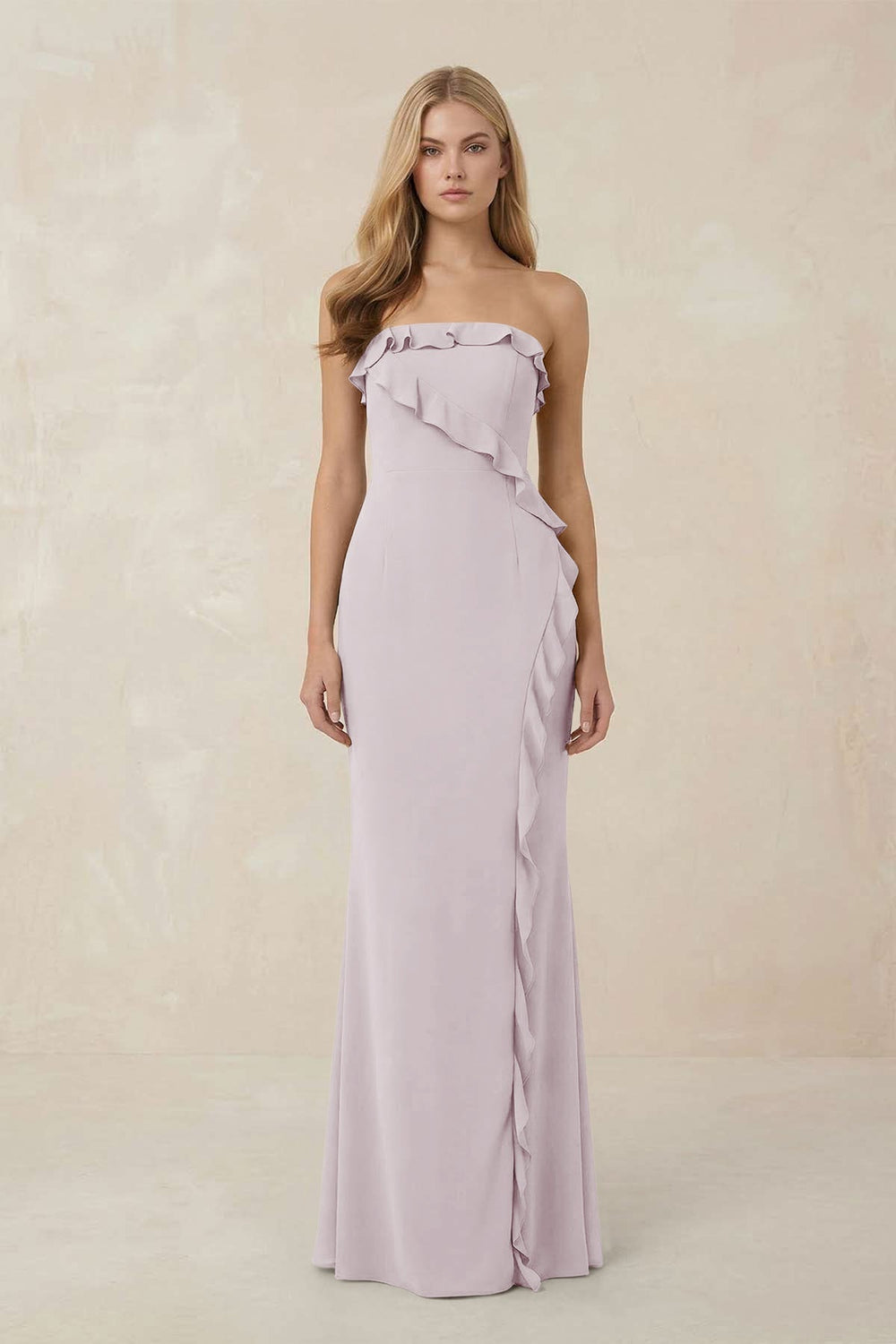 Strapless Ruffled Sheath Bridesmaid Dress in Dusk - KISS BRIDAL Bridesmaid Dresses