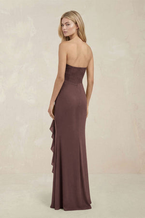 Strapless Ruffled Sheath Bridesmaid Dress in Espresso - KISS BRIDAL Bridesmaid Dresses