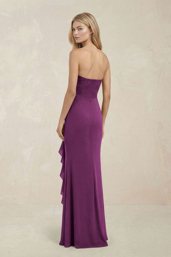 Strapless Ruffled Sheath Bridesmaid Dress in Fig - KISS BRIDAL Bridesmaid Dresses