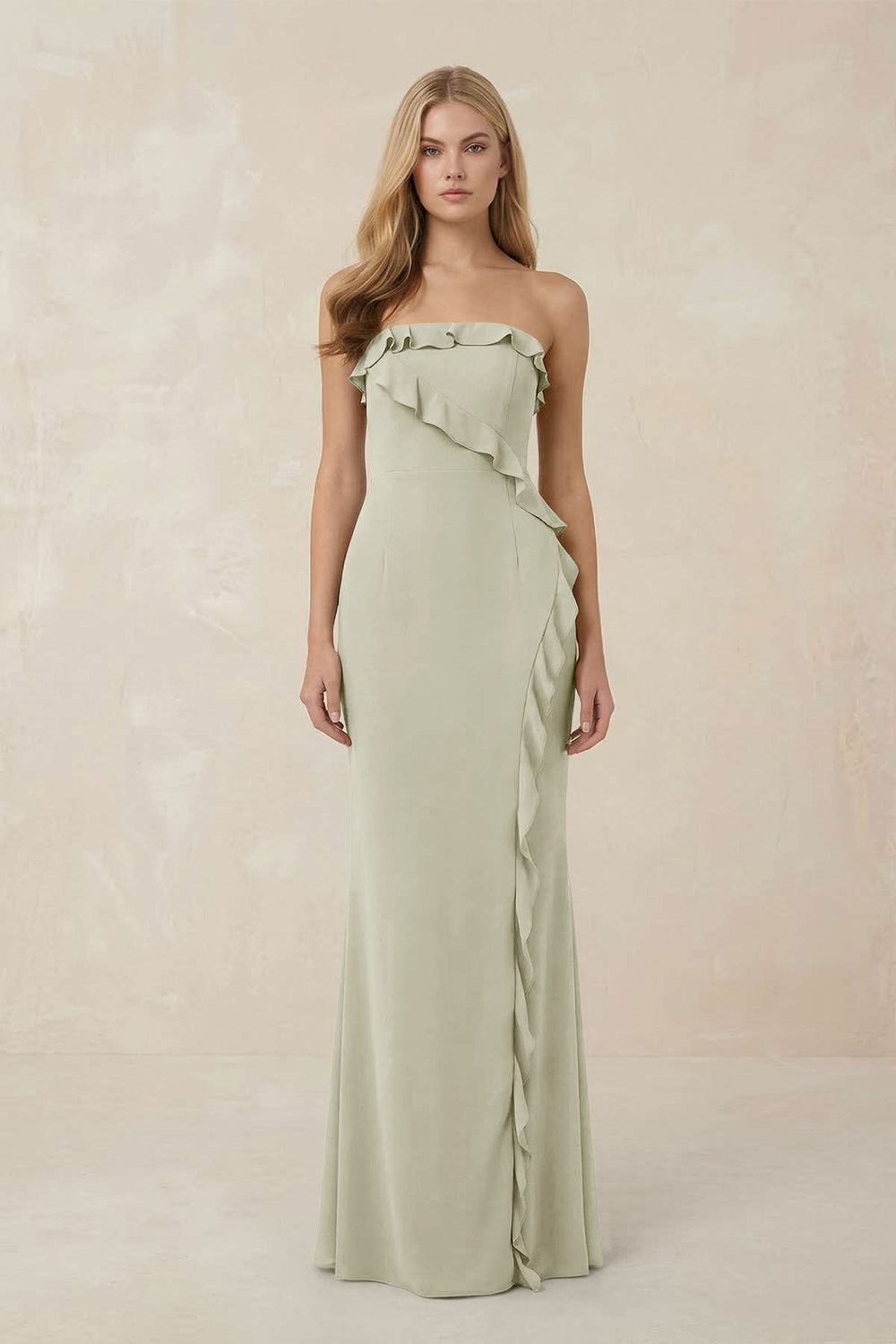 Strapless Ruffled Sheath Bridesmaid Dress in Frost - KISS BRIDAL Bridesmaid Dresses