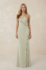 Strapless Ruffled Sheath Bridesmaid Dress in Frost - KISS BRIDAL Bridesmaid Dresses