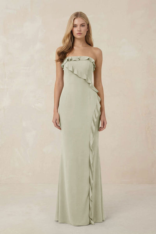 Strapless Ruffled Sheath Bridesmaid Dress in Frost - KISS BRIDAL Bridesmaid Dresses