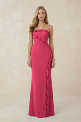 Strapless Ruffled Sheath Bridesmaid Dress in Fuchsia - KISS BRIDAL Bridesmaid Dresses
