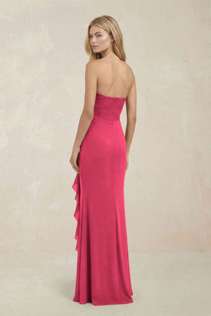 Strapless Ruffled Sheath Bridesmaid Dress in Fuchsia - KISS BRIDAL Bridesmaid Dresses