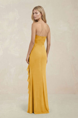 Strapless Ruffled Sheath Bridesmaid Dress in Gold - KISS BRIDAL Bridesmaid Dresses