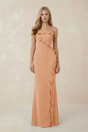 Strapless Ruffled Sheath Bridesmaid Dress in Golden Champagne - KISS BRIDAL Bridesmaid Dresses