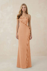 Strapless Ruffled Sheath Bridesmaid Dress in Golden Champagne - KISS BRIDAL Bridesmaid Dresses