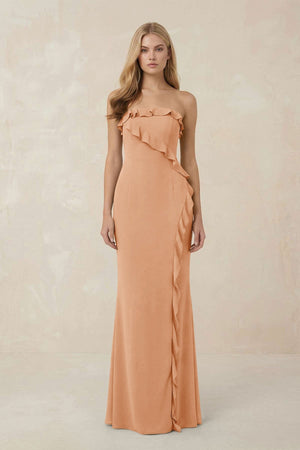 Strapless Ruffled Sheath Bridesmaid Dress in Golden Champagne - KISS BRIDAL Bridesmaid Dresses