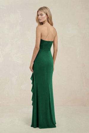 Strapless Ruffled Sheath Bridesmaid Dress in Green - KISS BRIDAL Bridesmaid Dresses