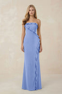 Strapless Ruffled Sheath Bridesmaid Dress in Ice - KISS BRIDAL Bridesmaid Dresses