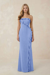 Strapless Ruffled Sheath Bridesmaid Dress in Ice - KISS BRIDAL Bridesmaid Dresses