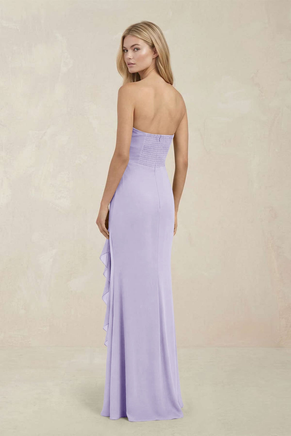 Strapless Ruffled Sheath Bridesmaid Dress in Lavender - KISS BRIDAL Bridesmaid Dresses