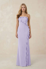 Strapless Ruffled Sheath Bridesmaid Dress in Lavender - KISS BRIDAL Bridesmaid Dresses