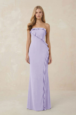 Strapless Ruffled Sheath Bridesmaid Dress in Lavender - KISS BRIDAL Bridesmaid Dresses
