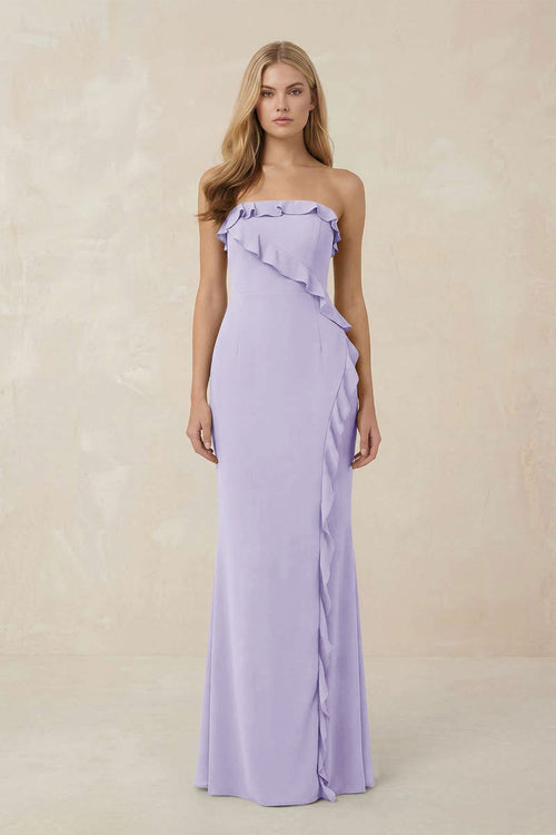 Strapless Ruffled Sheath Bridesmaid Dress in Lavender - KISS BRIDAL Bridesmaid Dresses