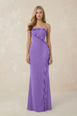 Strapless Ruffled Sheath Bridesmaid Dress in Lilac - KISS BRIDAL Bridesmaid Dresses