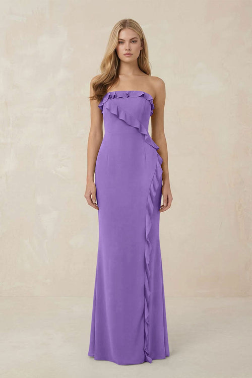 Strapless Ruffled Sheath Bridesmaid Dress in Lilac - KISS BRIDAL Bridesmaid Dresses