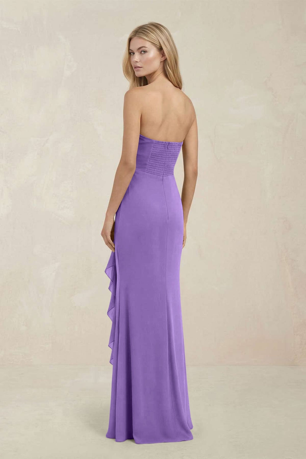 Strapless Ruffled Sheath Bridesmaid Dress in Lilac - KISS BRIDAL Bridesmaid Dresses