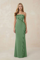 Strapless Ruffled Sheath Bridesmaid Dress in Matcha - KISS BRIDAL Bridesmaid Dresses