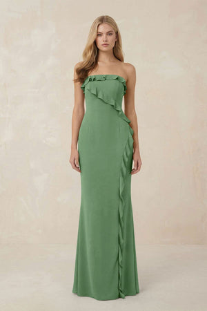 Strapless Ruffled Sheath Bridesmaid Dress in Matcha - KISS BRIDAL Bridesmaid Dresses