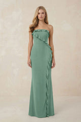 Strapless Ruffled Sheath Bridesmaid Dress in Mint Green - KISS BRIDAL Bridesmaid Dresses