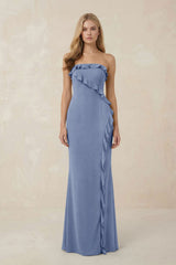 Strapless Ruffled Sheath Bridesmaid Dress in Mist - KISS BRIDAL Bridesmaid Dresses