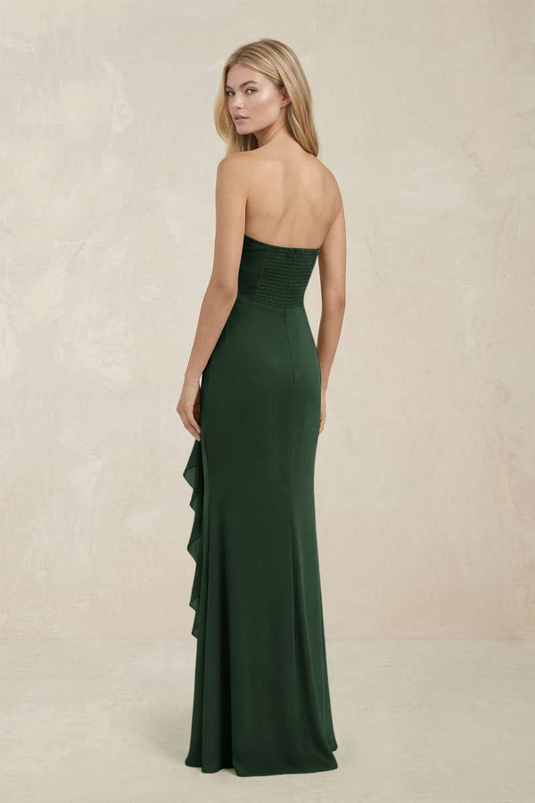 Strapless Ruffled Sheath Bridesmaid Dress in Moss - KISS BRIDAL Bridesmaid Dresses