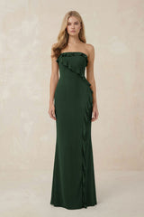 Strapless Ruffled Sheath Bridesmaid Dress in Moss - KISS BRIDAL Bridesmaid Dresses